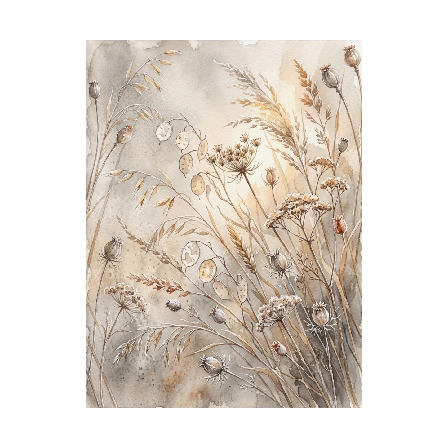 Dried Flowers Watercolor Wall Art Print | Neutral Japandi Art