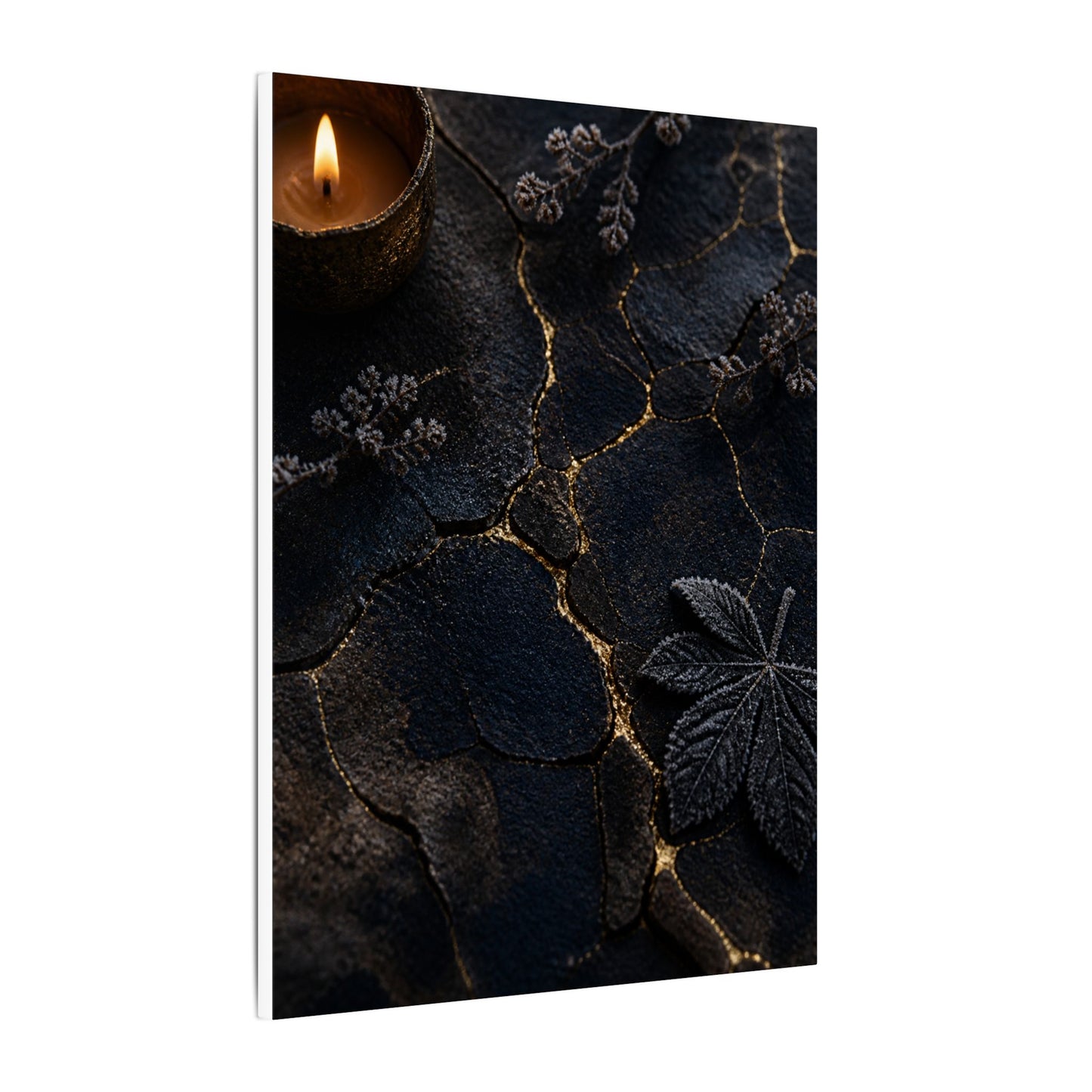 Candlelight Cracked Earth Canvas Art - Dark Japandi Ma
