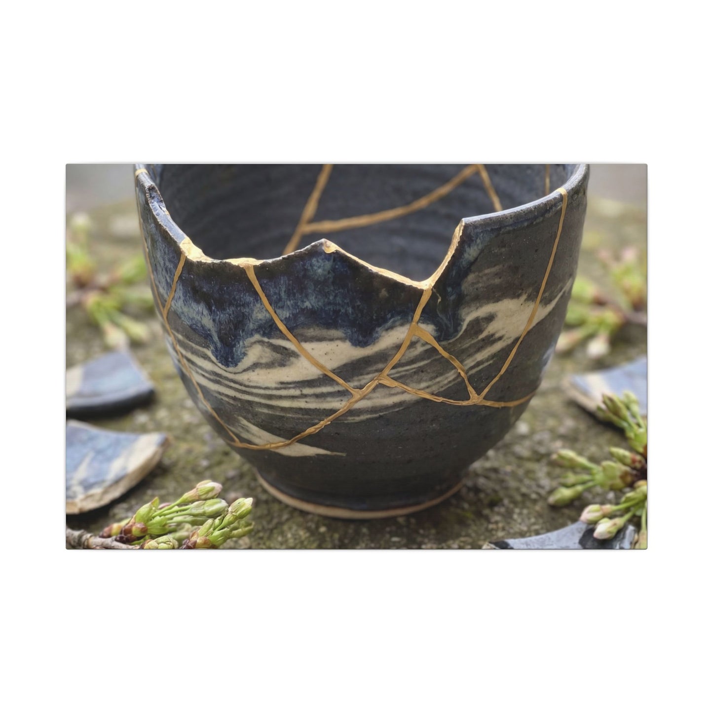 Datsuzoku Ceramic Bowl Canvas Art - Kintsugi Gold Repair