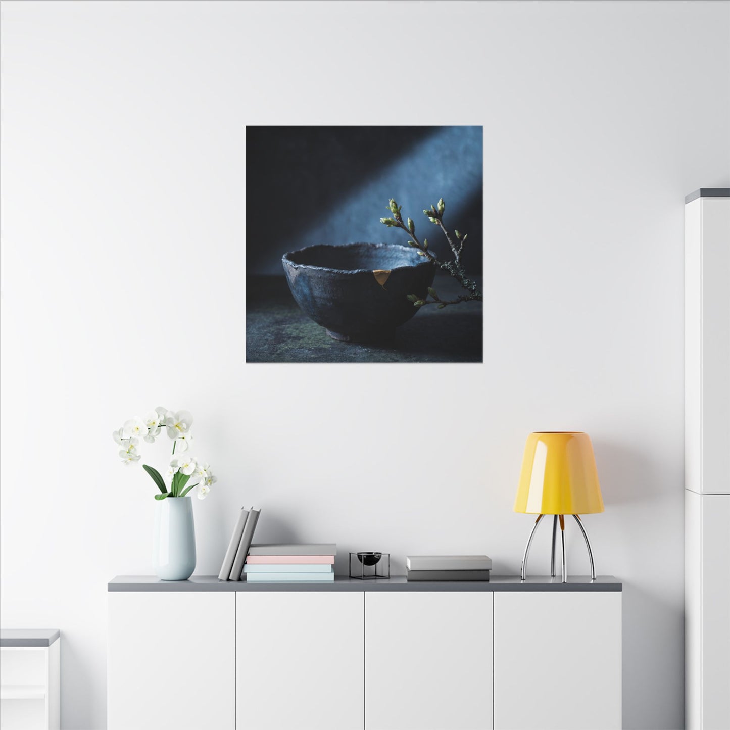 Ceramic Bowl Shadow Zen Canvas Art | Sophisticated Dark Japandi Art
