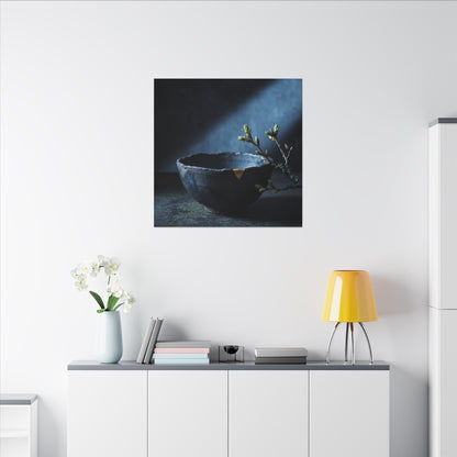 Ceramic Bowl Shadow Zen Canvas Art | Sophisticated Dark Japandi Art