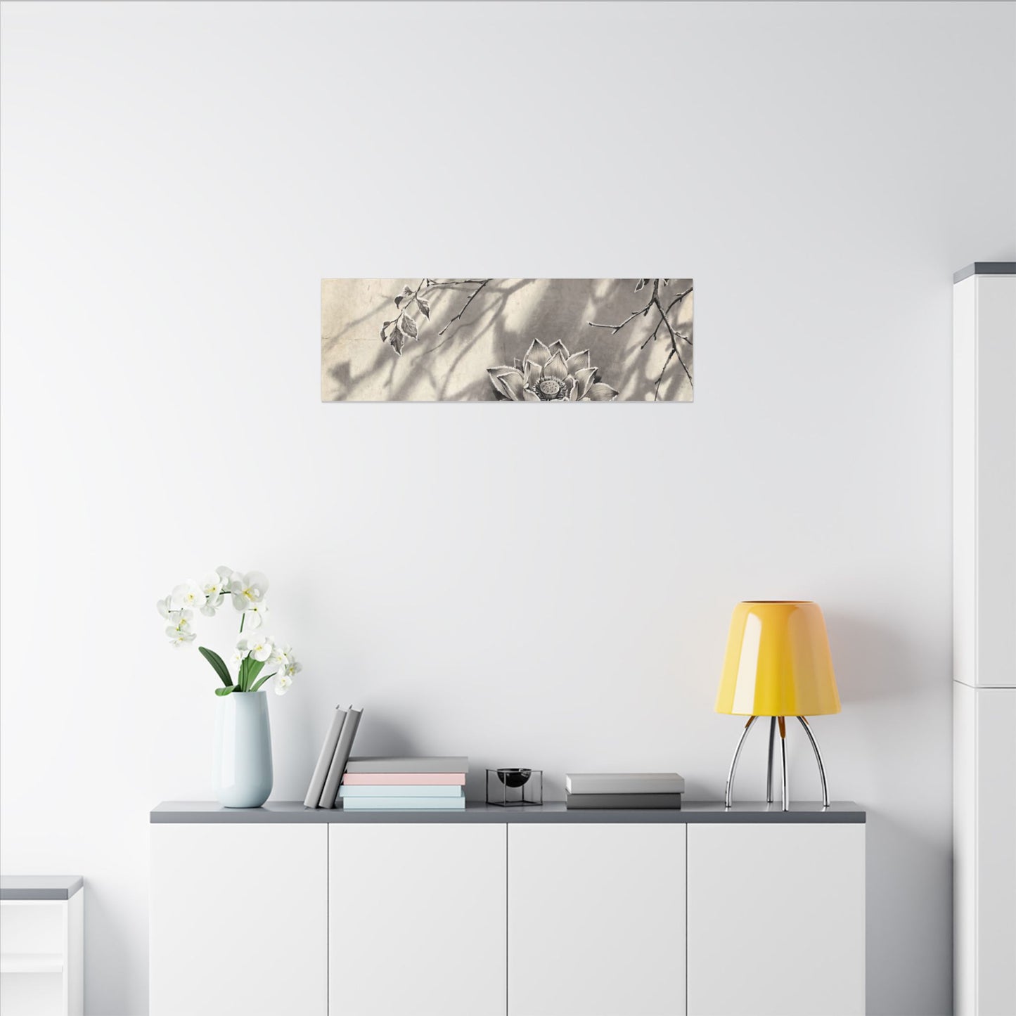 Winter Lotus Flower Sumi E Canvas Art | Contemplative Decor