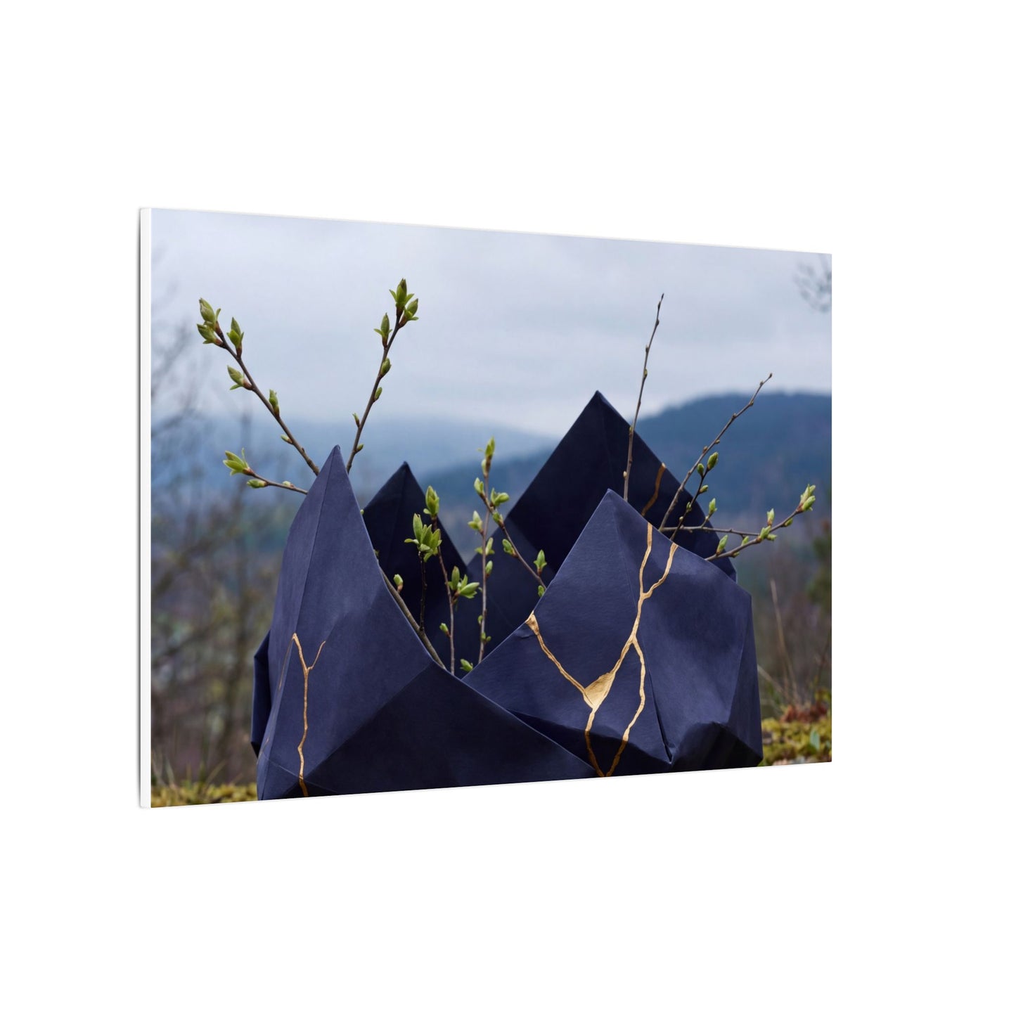 Paper Fold Canvas Art | Spring Kintsugi Gold Repair Art