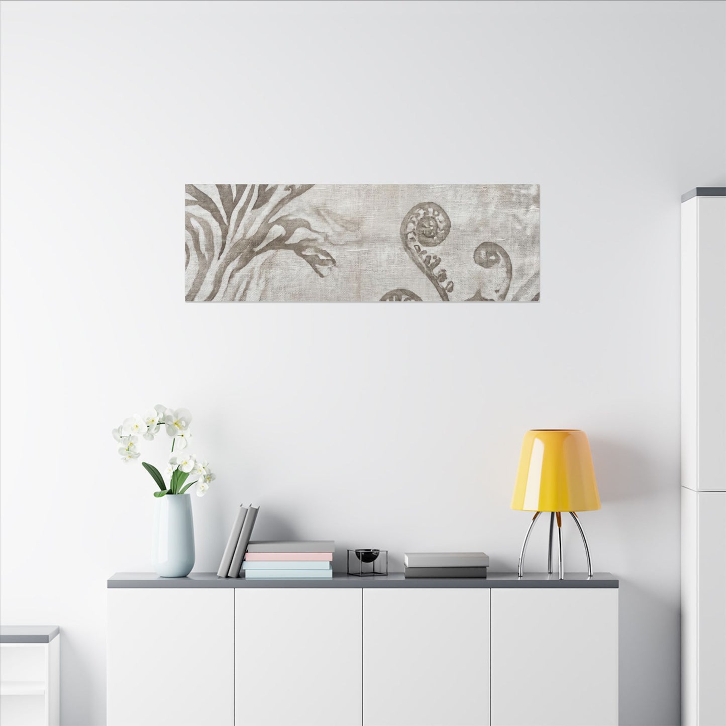 Japandi Fern Unfurling in Overcast | Japanese Pattern Canvas Art