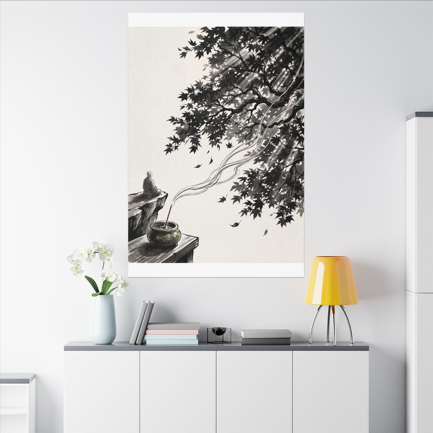 Serene Incense Smoke Canvas Art - Ukiyo E Inspired Zen