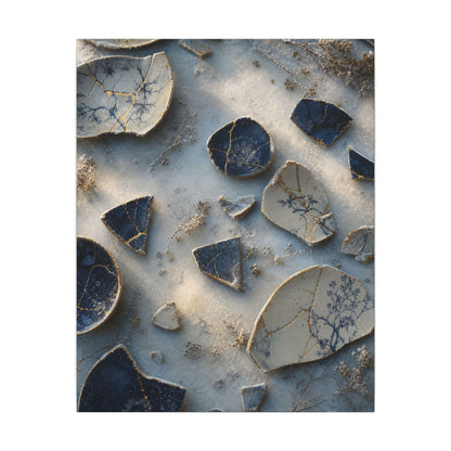 Broken Pottery Canvas Art | Winter Kintsugi Gold Vein Art