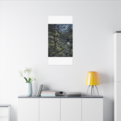 Japandi Stone Lantern in Moonlight | Texture Canvas Art