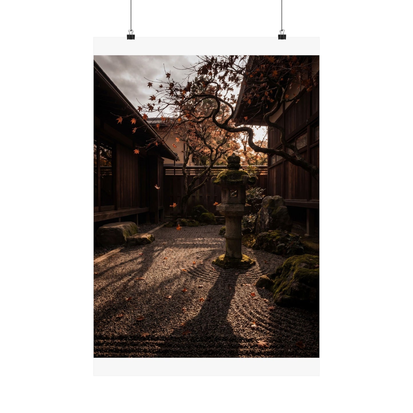 Autumn Stone Lantern Shadow Zen Wall Art Print | Moody Decor