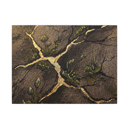 Spring Cracked Earth Charcoal Ink Canvas Art | Luxurious Decor Art Print
