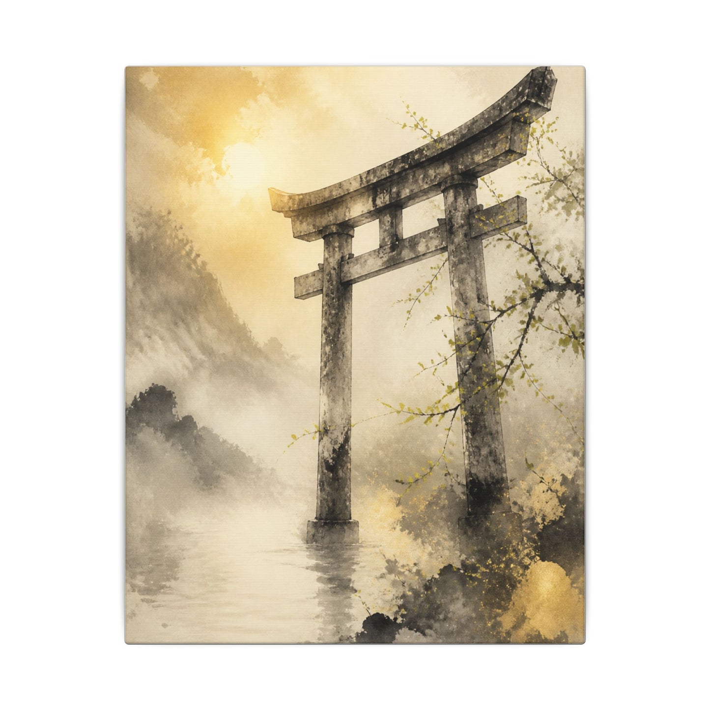 Spring Torii Gate Sumi E Canvas Art | Tranquil Decor
