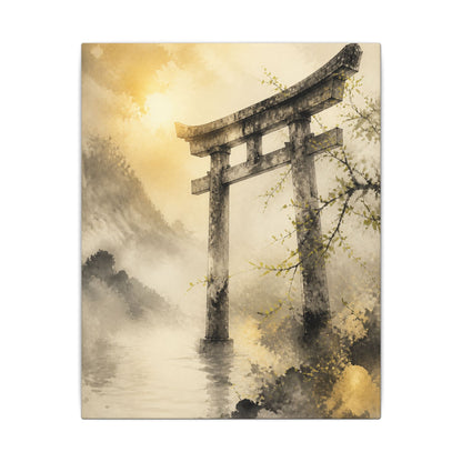 Spring Torii Gate Sumi E Canvas Art | Tranquil Decor