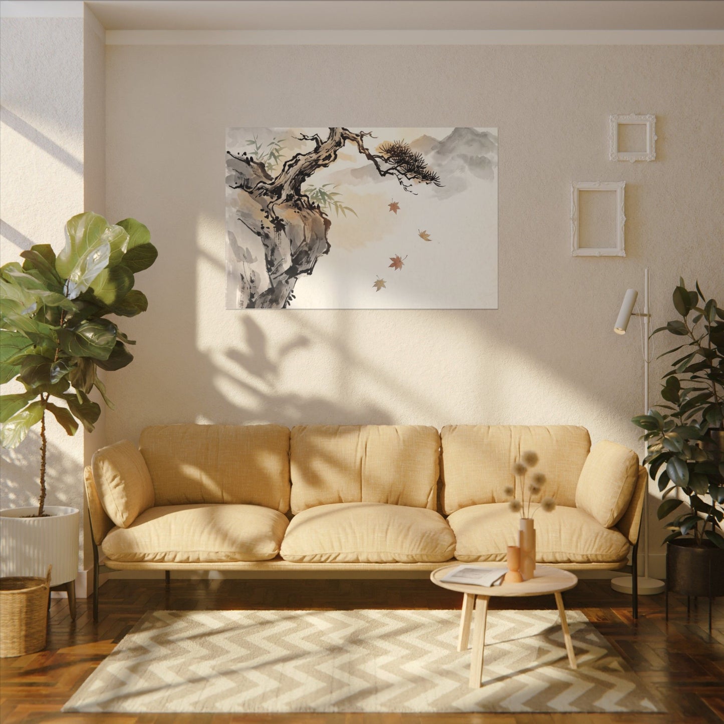 Peaceful Pine Tree Canvas Art - Sumi E Zen