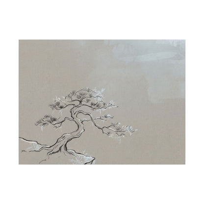 Pine Tree Minimal Line Canvas Art | Warm Japandi Art