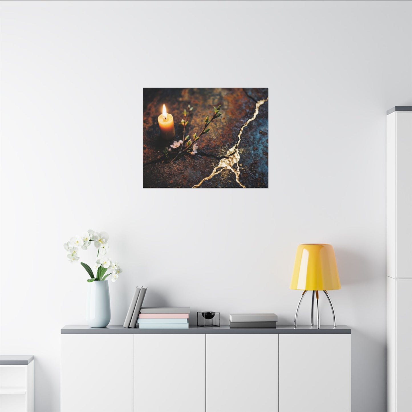 Kintsugi Rust Patina in Candlelight | Gold Repair Canvas Art