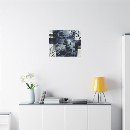 Moonlight River Stones Canvas Art - Zen Shibui