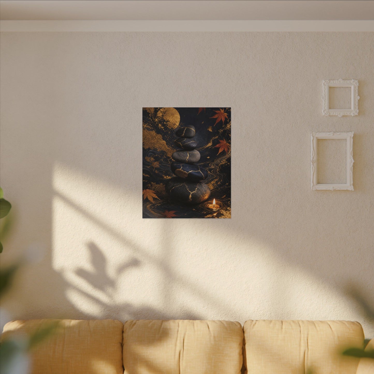 River Stones Autumn Canvas Art | Kintsugi Artful Design