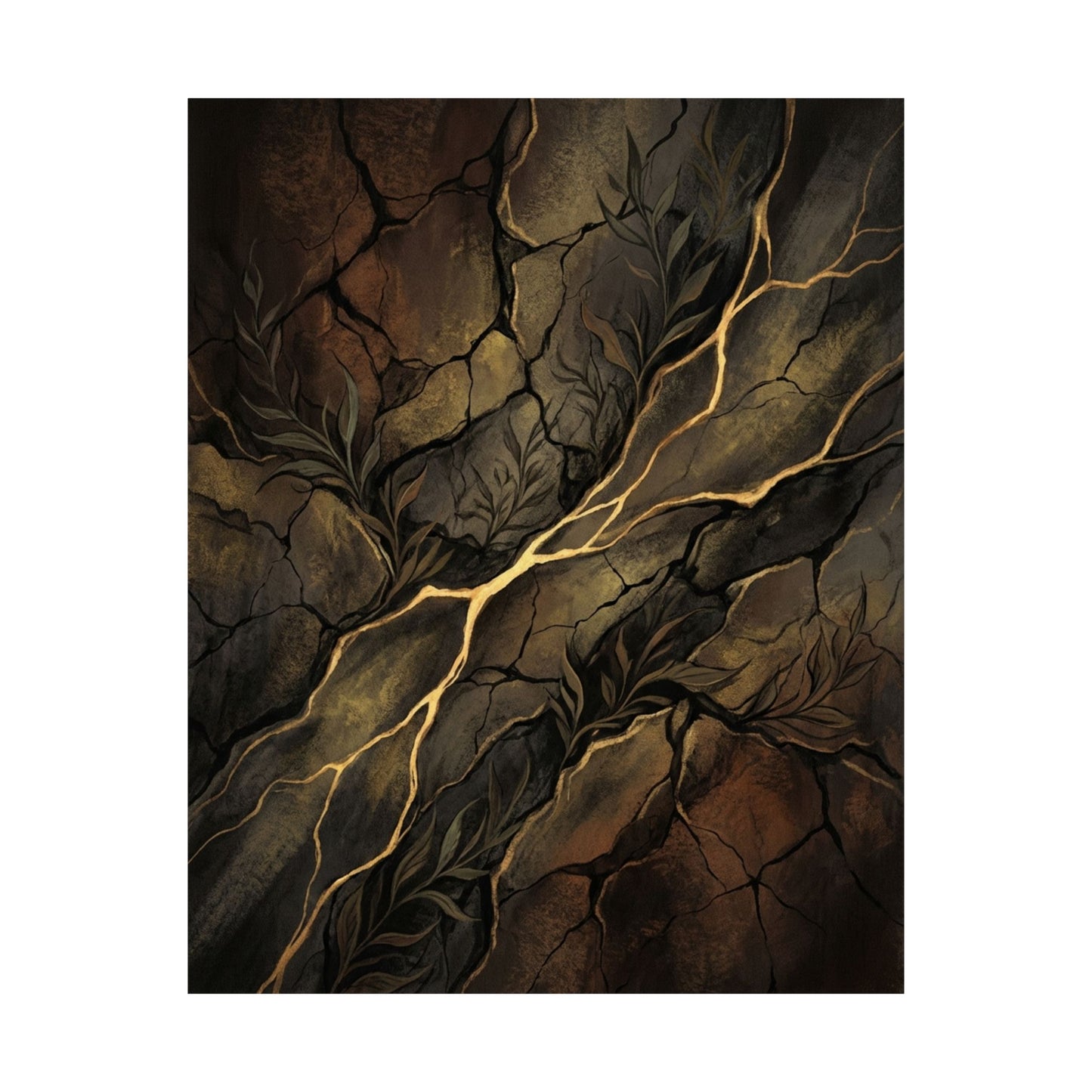 Bold Cracked Earth Wall Art Print - Charcoal Ink Dark Japandi