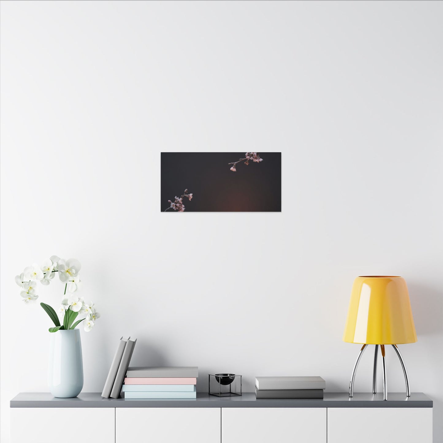 Dark Japandi Cherry Blossom in Candlelight | Moody Minimal Canvas Art