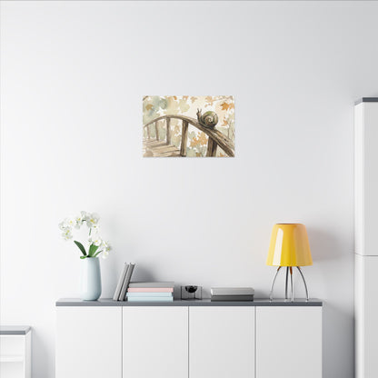 Wooden Bridge Canvas Art | Autumn Japandi Watercolor Art