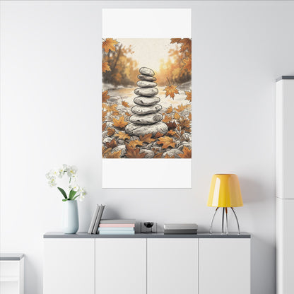 Earthy River Stones Canvas Art - Minimal Line Japandi