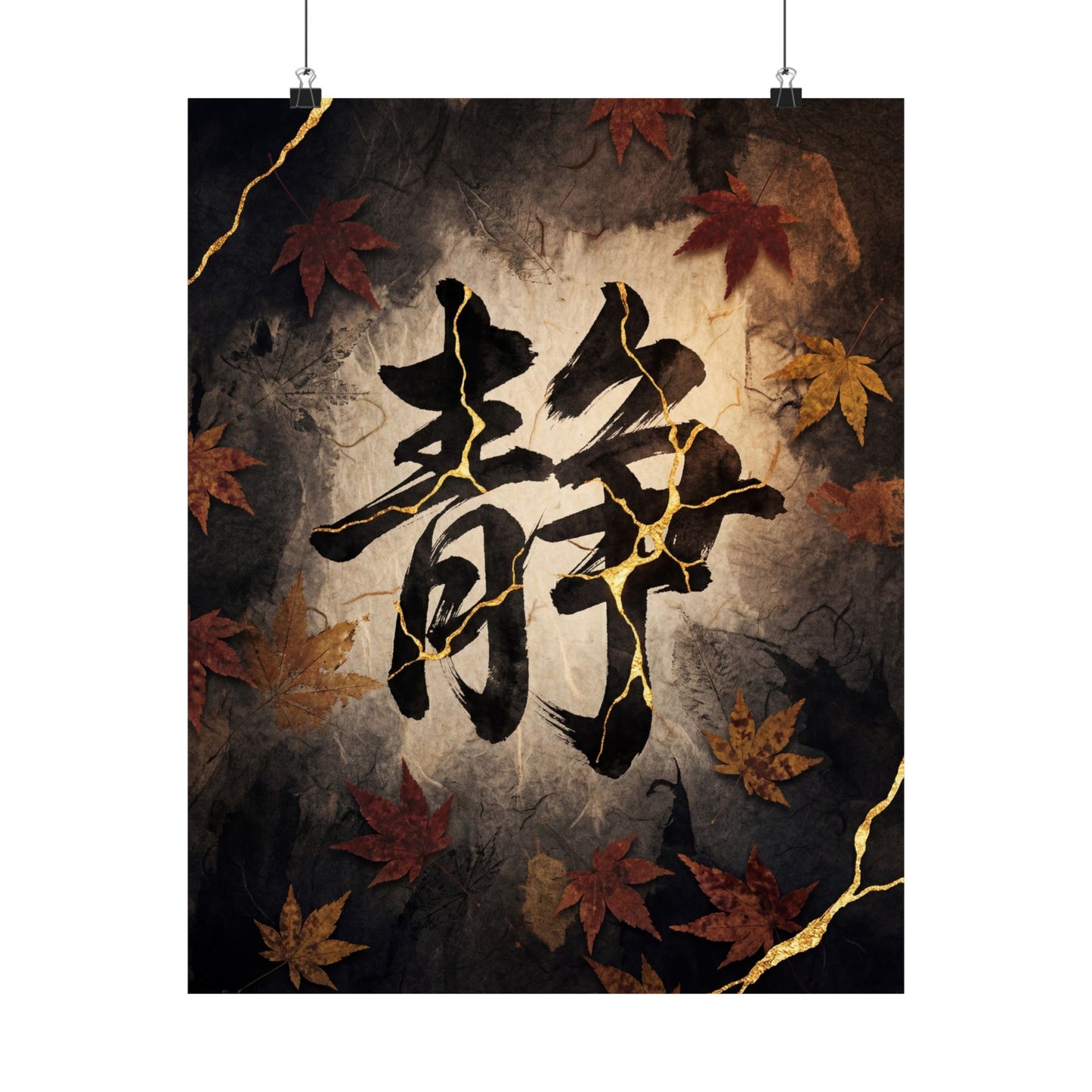 Seijaku Calligraphy Wall Art Print - Kintsugi Gold Repair Art Print