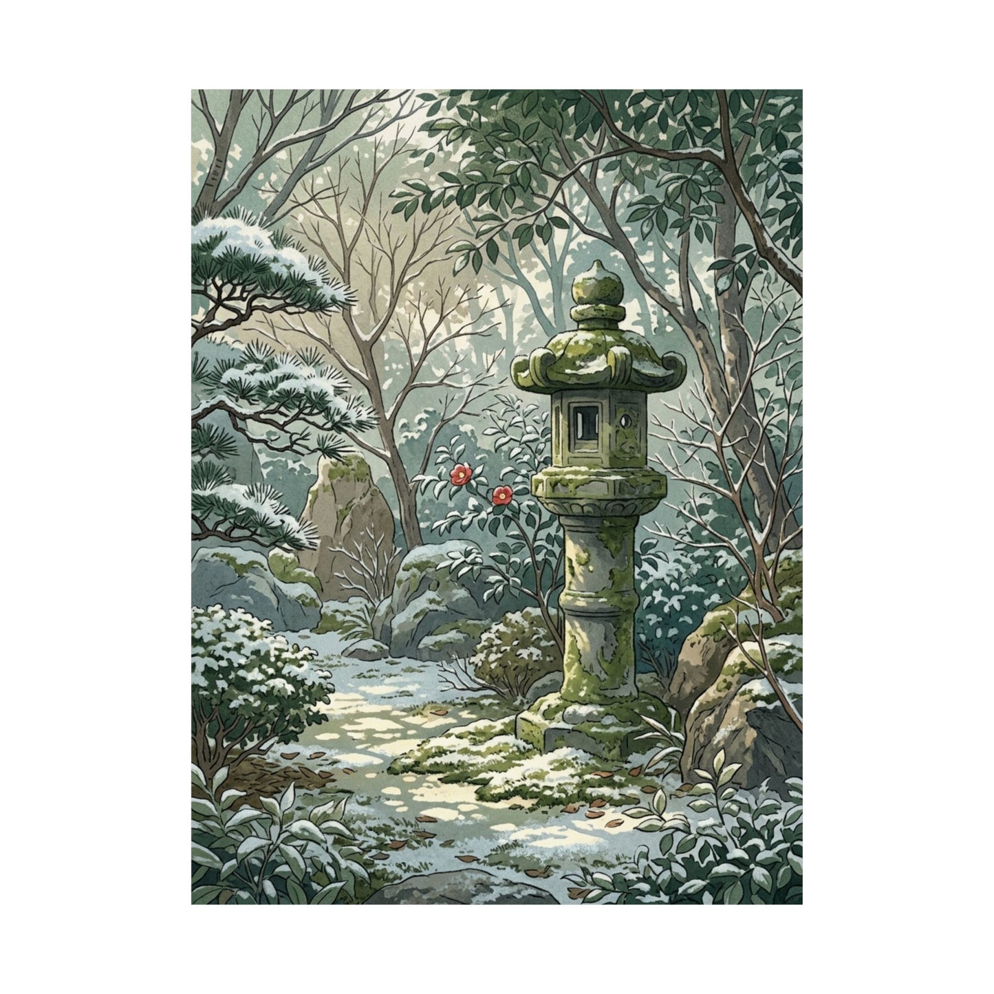 Dappled Stone Lantern Wall Art Print - Japandi Datsuzoku