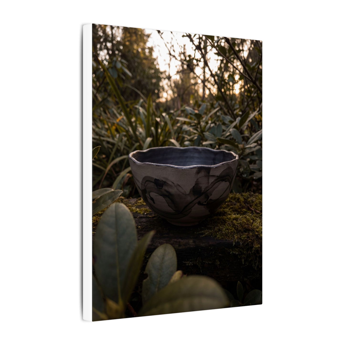 Ceramic Bowl Canvas Art | Summer Dark Japandi Charcoal Ink Art