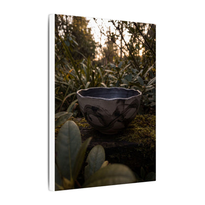 Ceramic Bowl Canvas Art | Summer Dark Japandi Charcoal Ink Art