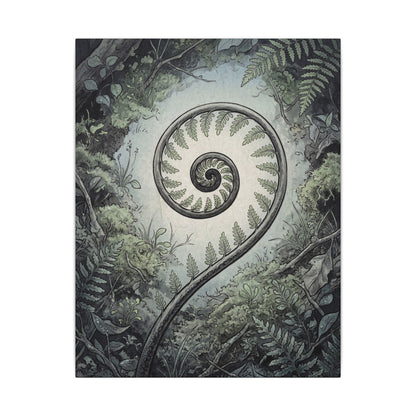 Zen Fern Unfurling in Dawn | Ukiyo E Inspired Canvas Art Art Print
