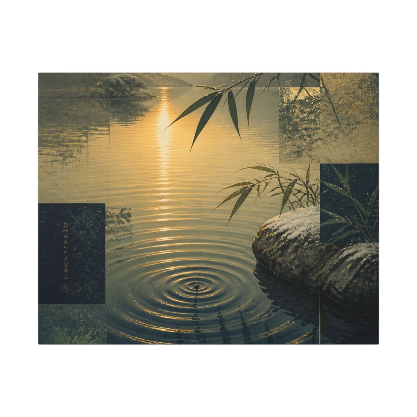 Zen Water Ripple in Golden Hour | Ukiyo E Inspired Canvas Art