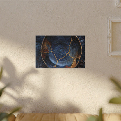 Kintsugi Ceramic Bowl in Moonlight | Crackle Gold Canvas Art