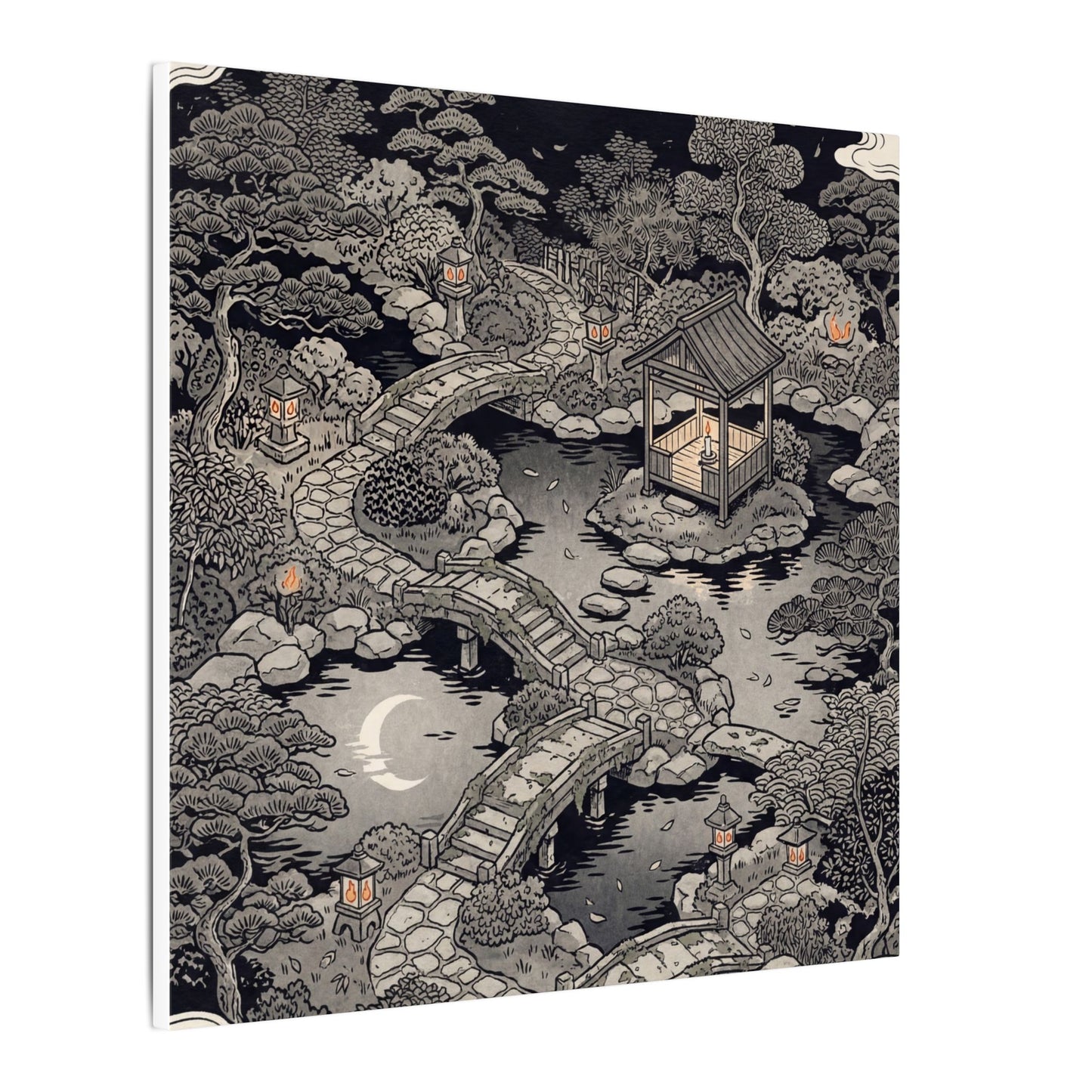 Moonlit Garden Ukiyo E Inspired Canvas Art | Serene Zen Art