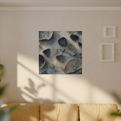 Broken Pottery Canvas Art | Winter Kintsugi Gold Vein Art