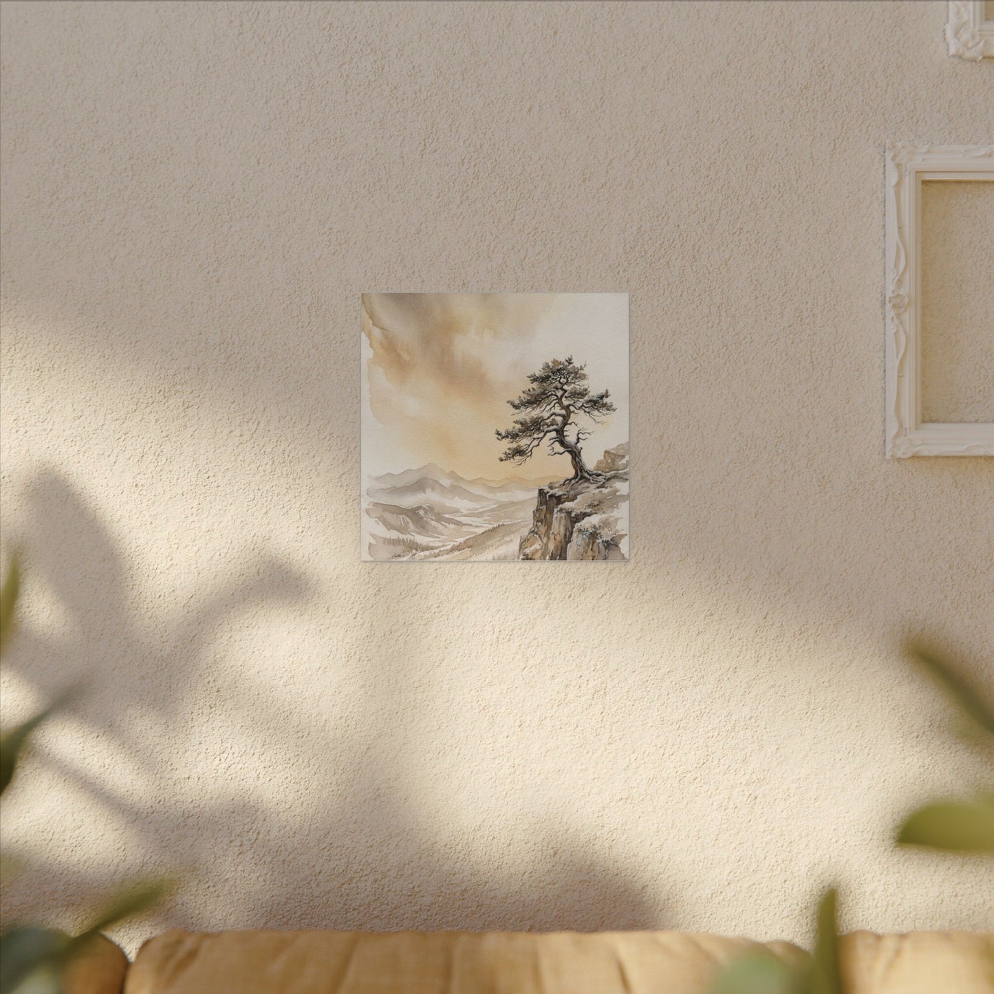 Pine Tree Canvas Art | Winter Japandi Watercolor Art