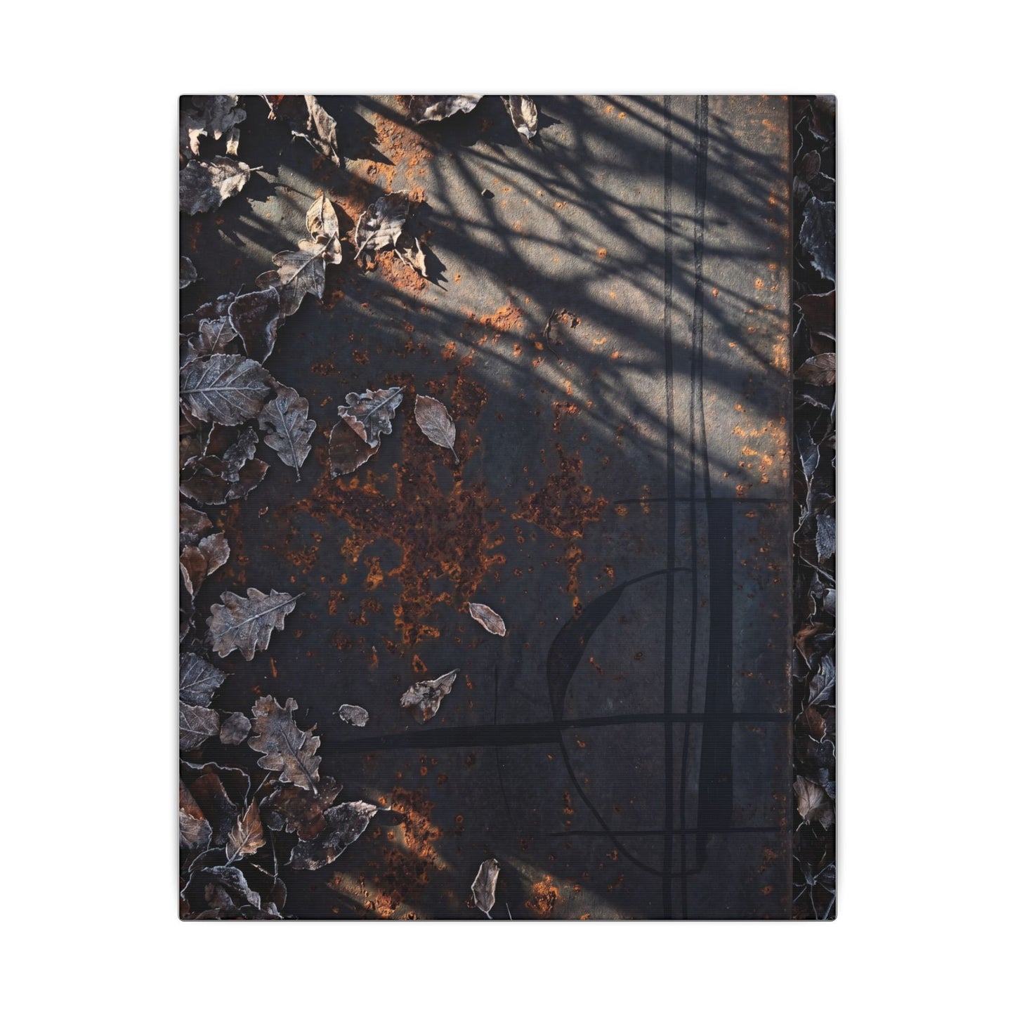 Shibui Rust Patina Canvas Art - Dark Japandi Charcoal Ink