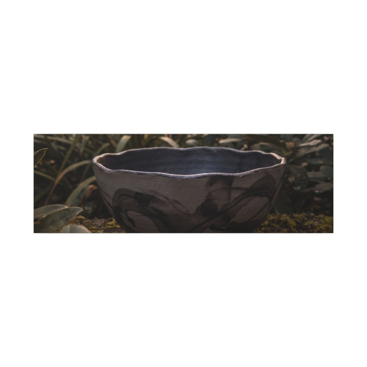 Ceramic Bowl Canvas Art | Summer Dark Japandi Charcoal Ink Art