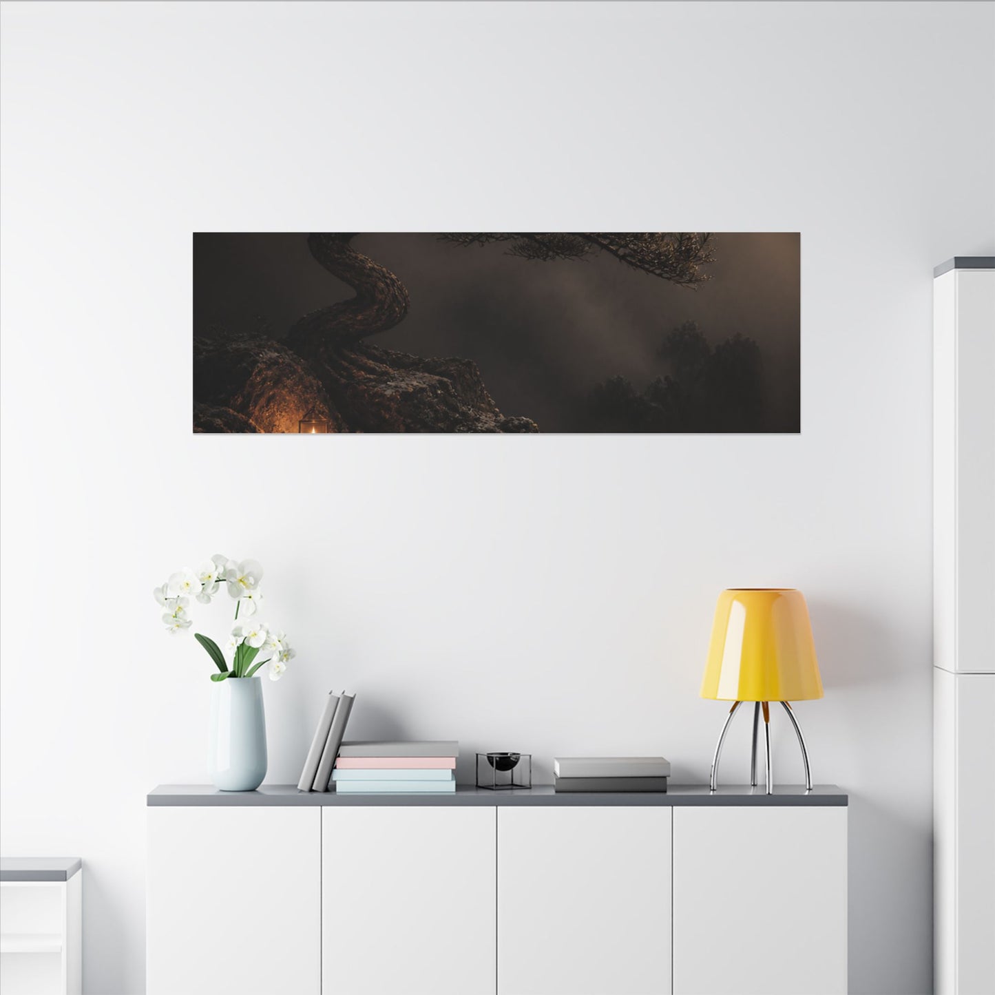 Pine Tree Shadow Zen Canvas Art | Luxurious Dark Japandi Art