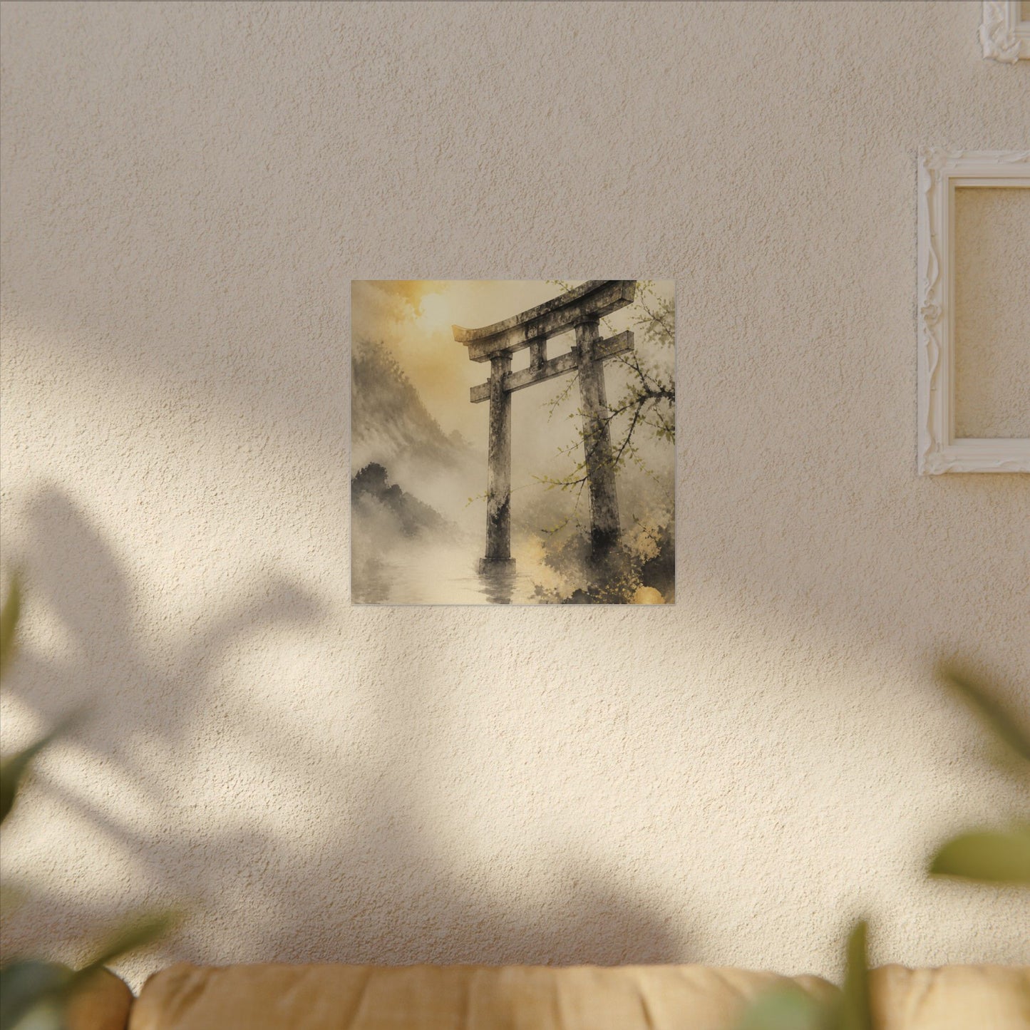 Spring Torii Gate Sumi E Canvas Art | Tranquil Decor