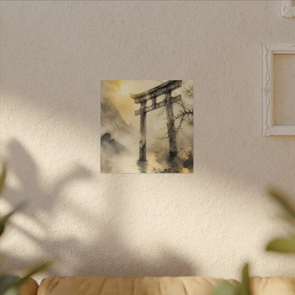 Spring Torii Gate Sumi E Canvas Art | Tranquil Decor
