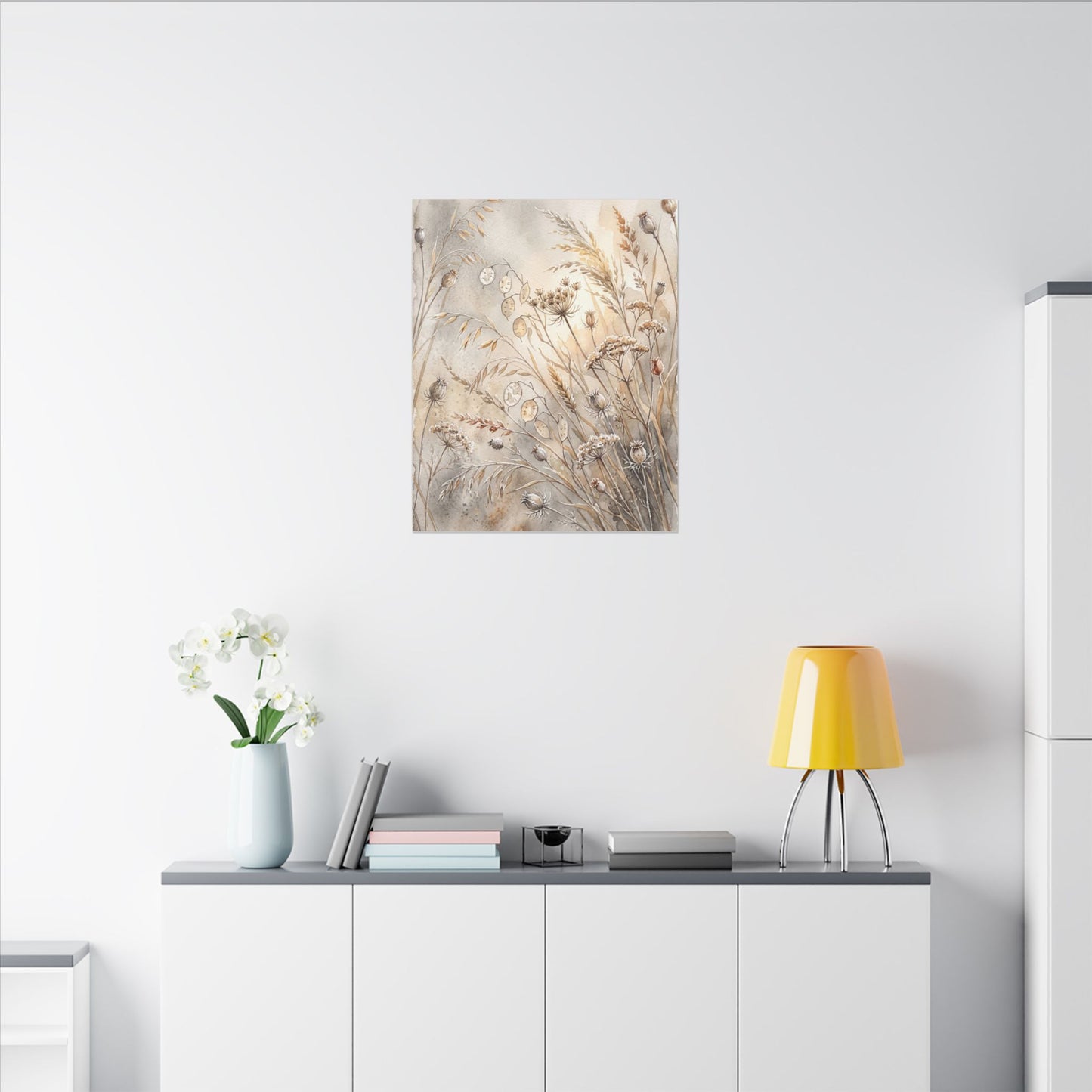 Winter Dried Flowers Watercolor Canvas Art | Warm Decor