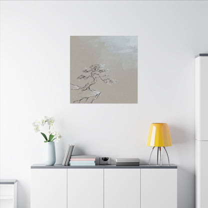 Pine Tree Minimal Line Canvas Art | Warm Japandi Art