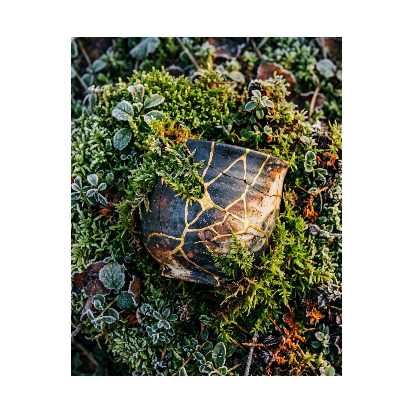 Winter Moss Close Up Gold Repair Wall Art Print | Beautiful Decor