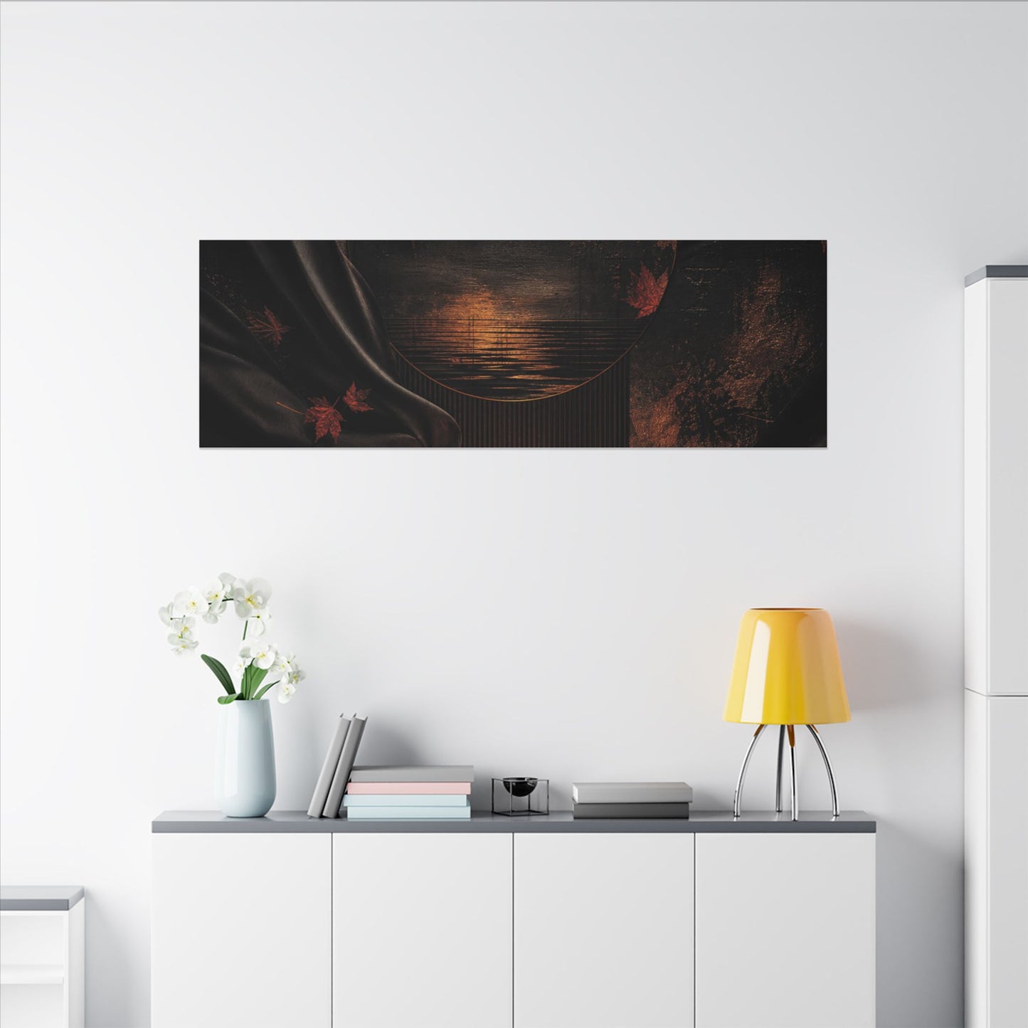 Silk Drape Autumn Canvas Art | Dark Japandi Moody Design