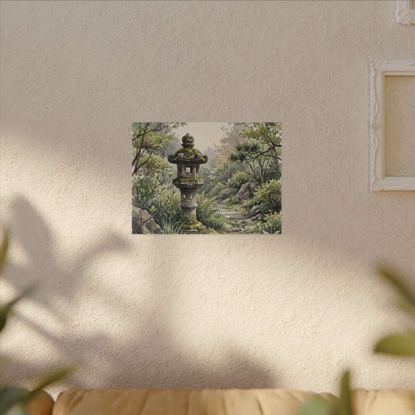 Neutral Stone Lantern Canvas Art - Watercolor Japandi
