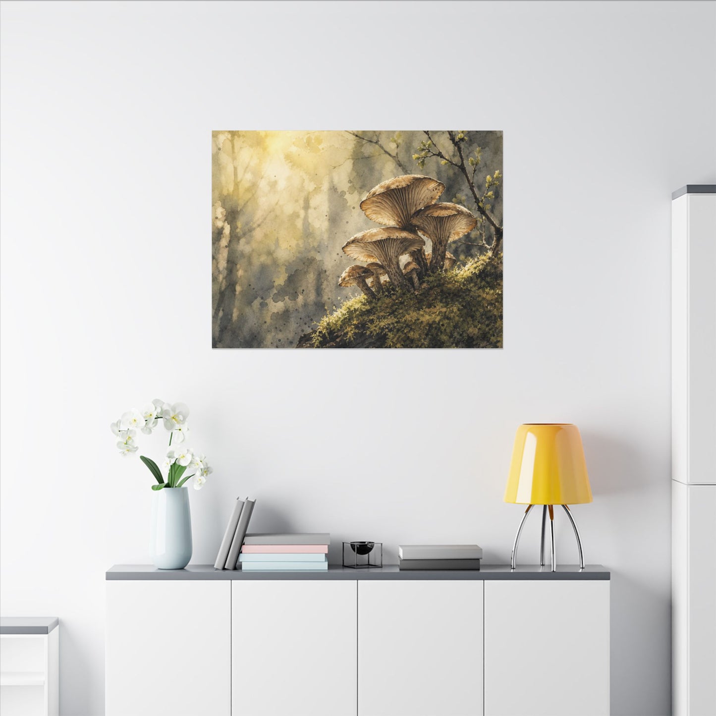 Wild Mushrooms Canvas Art | Spring Japandi Watercolor Art