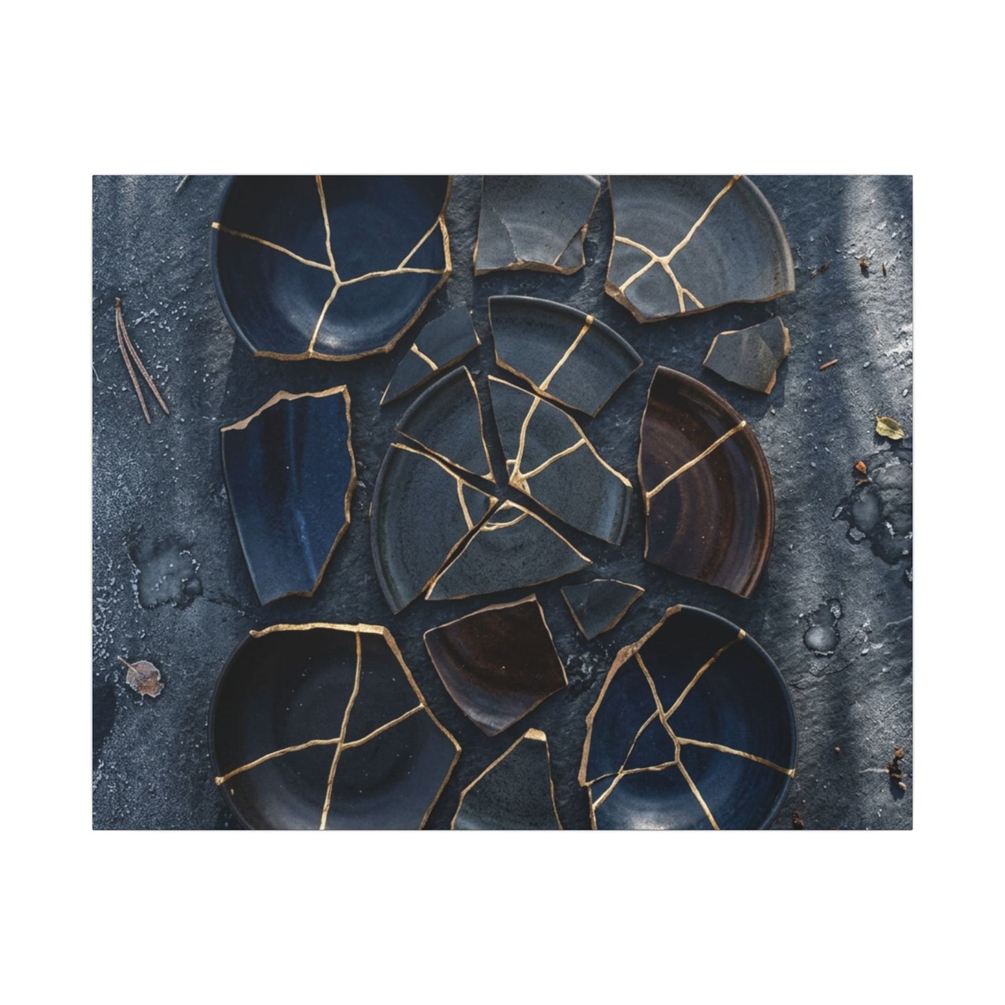 Dark Japandi Broken Pottery in Dappled | Shadow Zen Canvas Art