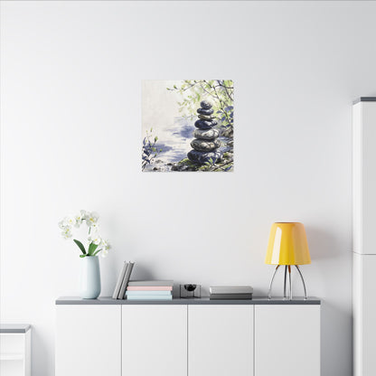 River Stones Sumi E Canvas Art | Serene Zen Art