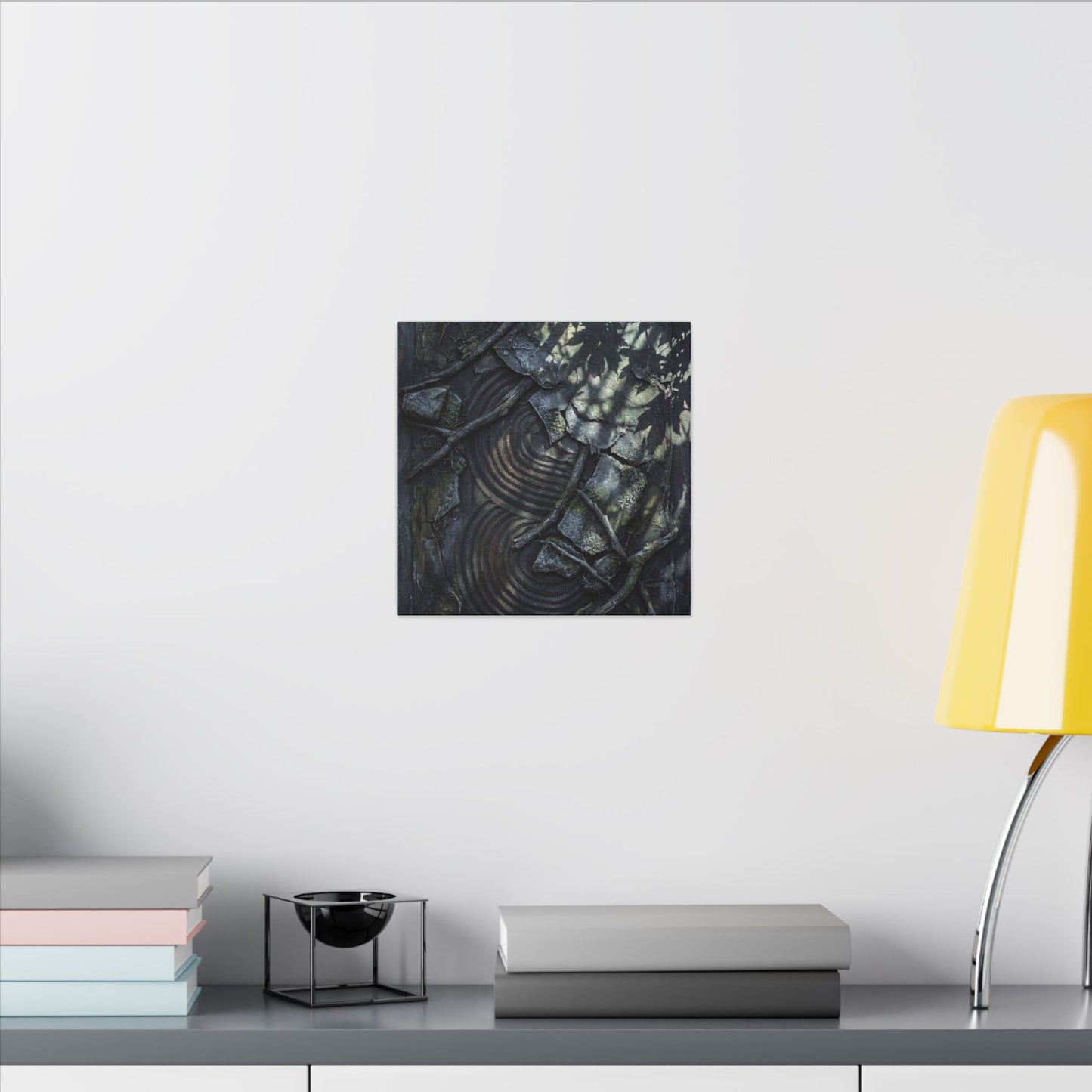 Rock Garden Canvas Art | Winter Dark Japandi Dark Texture Art