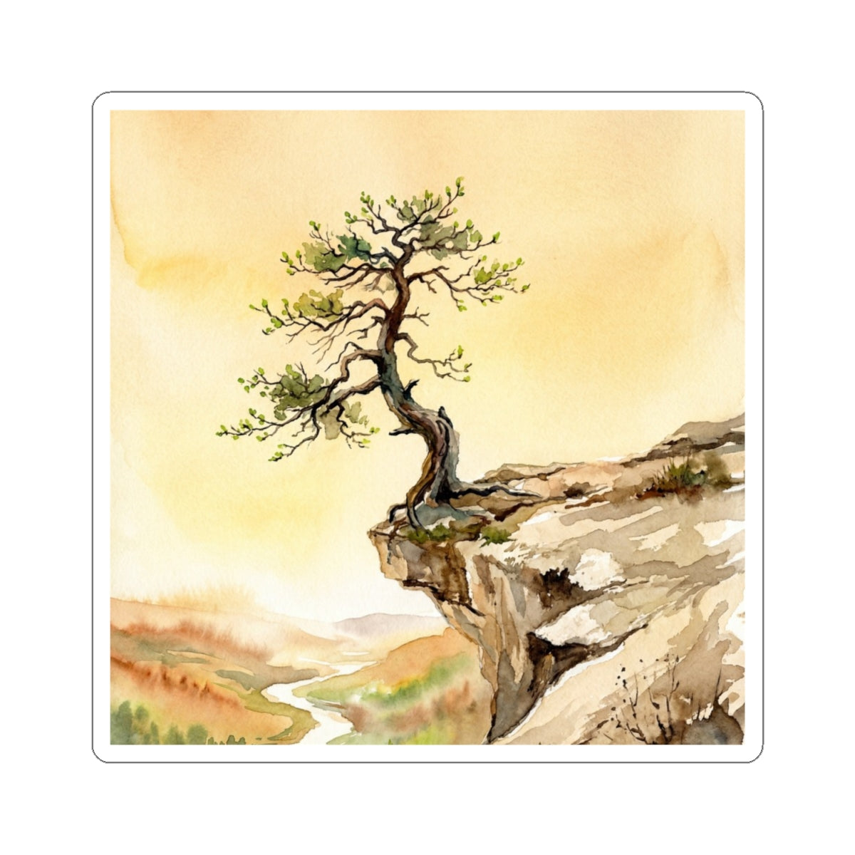 Pine Tree Watercolor Sticker | Warm Japandi Art Art Print