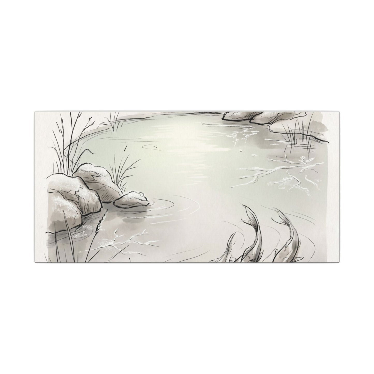 Koi Pond Minimal Line Canvas Art | Cozy Japandi Art